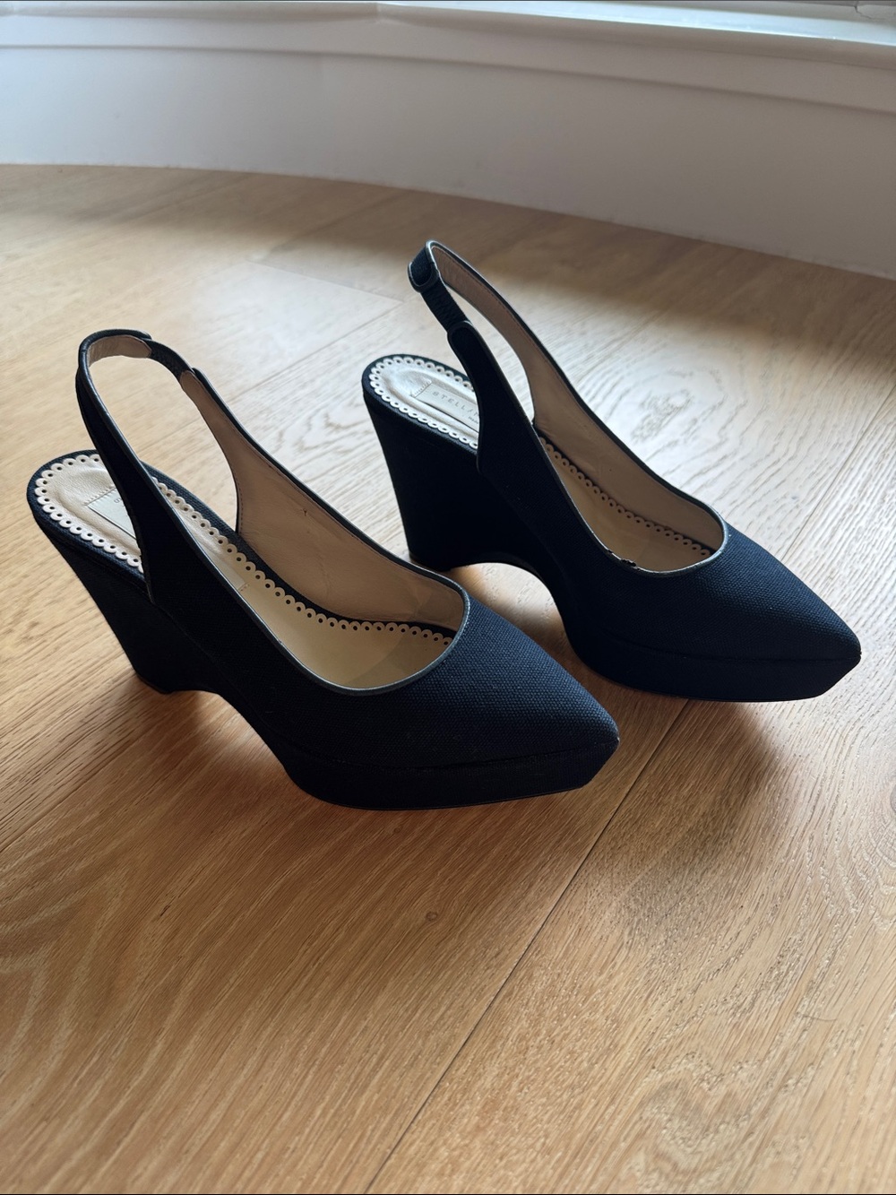 Stella McCartney Navy Canvas Slingback Wedge Pumps